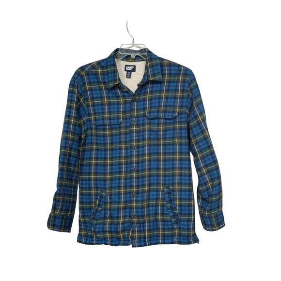Lands End Mens Jacket Medium Traditional Fit Button Down Sherpa Lined Plaid Fall - Picture 3 of 10